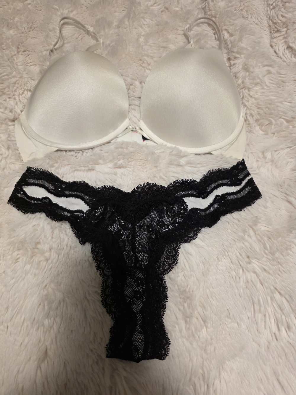 La SENZA White Padded Bra with Black Lace Thong ( Hello Sugar Bra )
